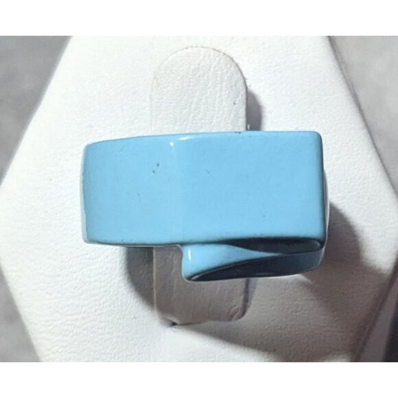 Abstract Blue Metal Enamel Finished Fashion Ring Size 8 - Picture 7 of 12